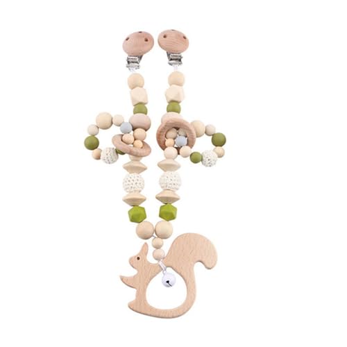 Kinderwagenkette aus Holz, Kinderwagen Spielzeug, Niedliche Tierform Kinderwagenspielzeug, Kinderwagenanhänger Kette, für Kinderbett, Autositz, Babyschale, Neugeborene Geschenk (Eichhörnchen) von champracer