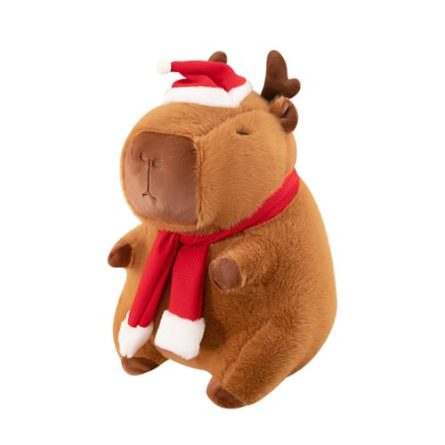Kuscheltier Capybara Weihnachten,Spielzeug Mit Weihnachtsmützen Auf Dem Kopf, Niedlichen Simulation Capybara Plüschtier Plüsch,Stofftier Plüsch Capybara Plushie Puppen für Jungen Mädchen (30cm) von champracer