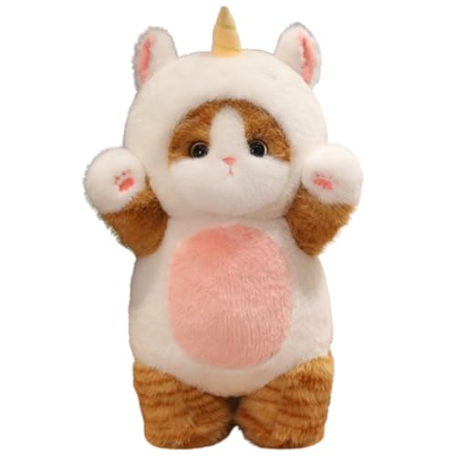 Kuscheltier Katze Lebensecht,Niedliches Plüschkätzchen Spielzeug für Kinder,Kawaii Katze Kuscheltier Realistisch,Kurzhaar Nette Katze Puppe Flauschigen Plüsch,Geschenk für Kinder (35cm,Einhorn) von champracer