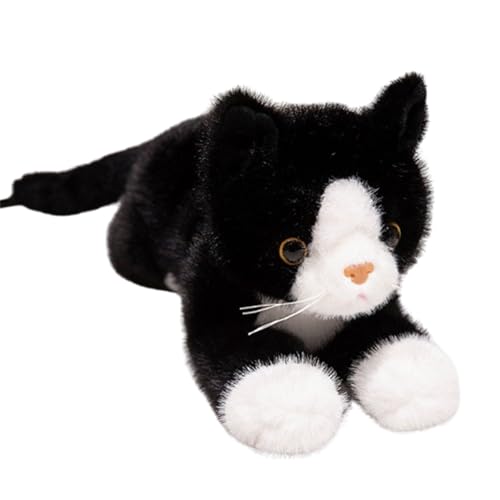 Kuscheltier Katze Lebensecht,Simulation Kurzhaar Katze Plüsch Spielzeug Puppe, 45cm Simulation Kurzhaar Nette Katze Puppe Flauschigen Plüsch,Stofftierpuppe Geschenk für Kinder (53cm,Schwarz-weiße) von champracer