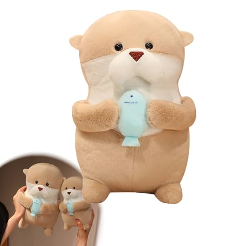 Kuscheltier Otter Plüschtier, Süßes Otter Spielzeug, Otter Stofftier Flauschig Kissen Mit Fisch, Superweiche Zum Kuscheln & Spielen Plüsch Spielzeug, Otter Geschenk Erwachsene,Kinder (1 Stück-11 cm) von champracer
