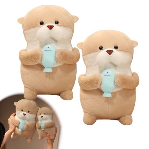 Kuscheltier Otter Plüschtier, Süßes Otter Spielzeug, Otter Stofftier Flauschig Kissen Mit Fisch, Superweiche Zum Kuscheln & Spielen Plüsch Spielzeug, Otter Geschenk Erwachsene,Kinder (2 Stück-31 cm) von champracer