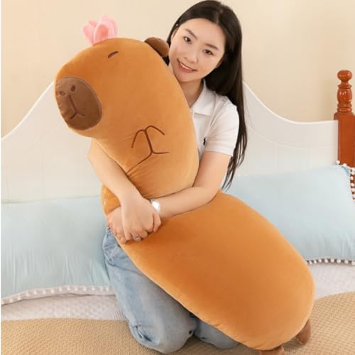 Lange Capybara Kuscheltier Größ, Weiche Capybara Plüsch Kissen, Schlafkissen Wurfkissen, Stofftiere Capybara, Seitenschläferkissen Capybara, Geschenk für Kinder Freundin (100 cm,Braun) von champracer