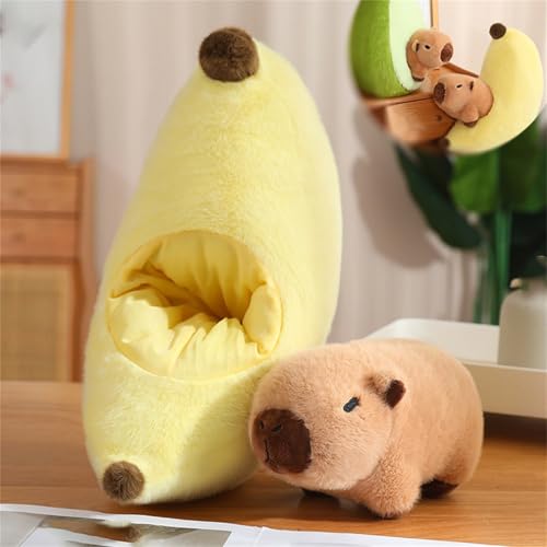 Neu Capybara Plüschtier, Kuscheltier Capybara 2 In1, Avocado Plüschtier, Simulation Avocado Kuscheltier XXL, Abnehmbar Plüschtier Super Weiche Gefüllte Spielzeug Plüsch Für Kinder (gelb, 45 cm) von champracer