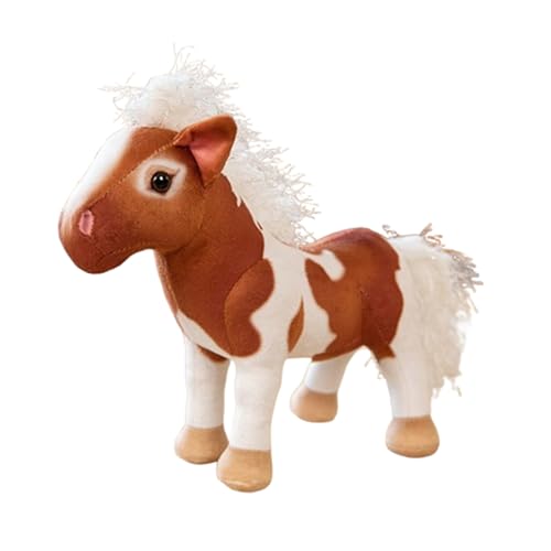 Pferd Kuscheltier, Simulation stofftier Pferd, süße Pferd plüschtier, Flauschiges Stofftier zum Kuscheln, Spielen & Schlafen, Geschenke für Mädchen und Jungen (32 * 26 cm,Braun) von champracer
