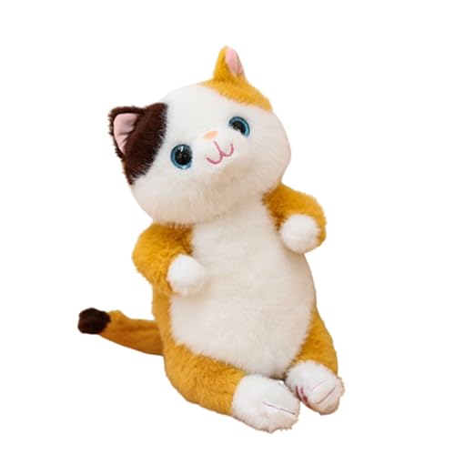 Realistic Plüsch Katze Plüschtier,Simulation Kurzhaar Nette Katze Puppe Kuscheltier Katze,weicher und kuscheliger Orange beschwerter Plüsch,Büro,Geburtstag,Weihnachten,Kindertag (Gelb,27 cm) von champracer