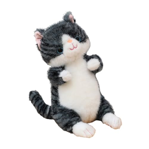 Realistic Plüsch Katze Plüschtier,Simulation Kurzhaar Nette Katze Puppe Kuscheltier Katze,weicher und kuscheliger Orange beschwerter Plüsch,Büro,Geburtstag,Weihnachten,Kindertag (Grau,27 cm) von champracer