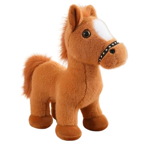Realistische Pferd Plüschtier,Cartoon Pony Schlafkissen, Stofftier Pferd Puppe,Lebensecht Stehend Pferd Plüsch Spielzeug Kuscheltier Puppe,Geschenk Für Kinder Mädchen Jungen (25cm,Hellbraun) von champracer