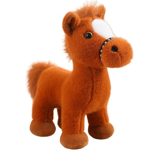 Realistische Pferd Plüschtier,Cartoon Pony Schlafkissen, Stofftier Pferd Puppe,Lebensecht Stehend Pferd Plüsch Spielzeug Kuscheltier Puppe,Geschenk Für Kinder Mädchen Jungen (25cm,dunkelbraun) von champracer