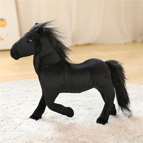 champracer Realistische Pferd Plüschtier Lebensecht Stehend Spielzeug Kuscheltier Puppe Stofftier Simulation für Zimmer Dekokissen Heimdekoration (32 cm,Schwarz) von champracer