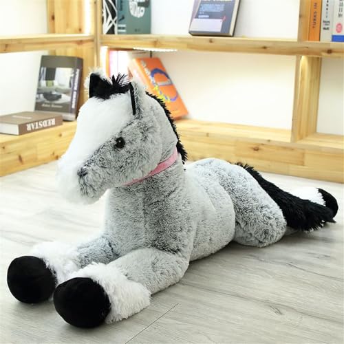 Riesen Plüschtier, Großes Braunes Pferd Plüschtier, Plüsch Pferd - Liegend, Plüschtier Riesige Flauschige Weich Jumbo Plüsch Spielzeug für Jungen und Mädchen (110-120 cm,Grau) von champracer