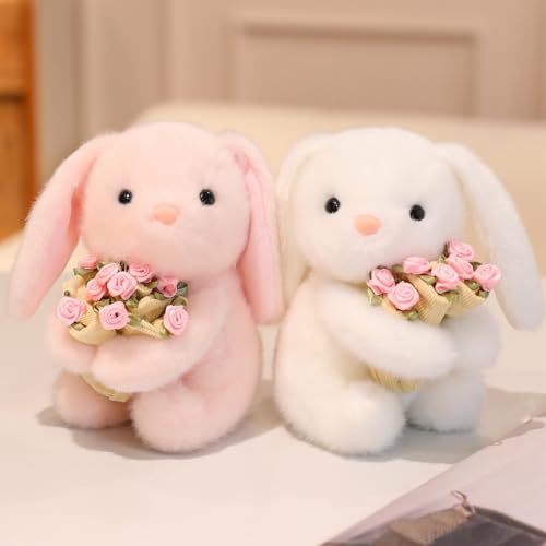 Rose Plüsch-Bär für Valentinstag 15cm Süßer Stoffbär Spielzeug, Flauschiger Stofftier zum Spielen & Kuscheln Geschenk für Kinder Jungen Mädchen Valentinstag Geburtstag (Rosenkaninchen (rosa + weiß)) von champracer
