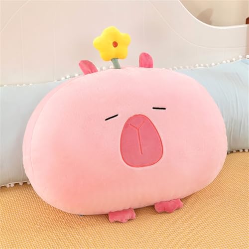 Simulation Capybara Kuscheltier XXL, Capybara Nickerchen Kisse, Süßes Capybara Plüschkissen Mit Blume, Super Weiche Capybara Rundes Kissen Bürokissen Kindergarten Schlafkissen (45 cm,Rosa) von champracer