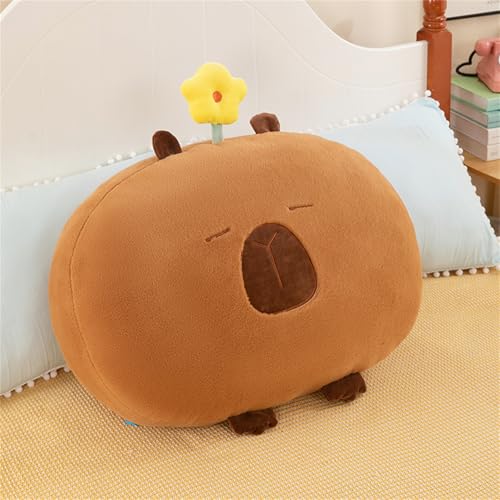 Simulation Capybara Kuscheltier XXL, Capybara Nickerchen Kisse, Süßes Capybara Plüschkissen Mit Blume, Super Weiche Capybara Rundes Kissen Bürokissen Kindergarten Schlafkissen (70 cm,Braun) von champracer
