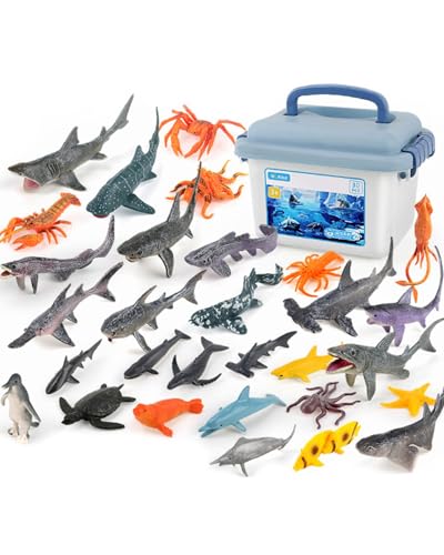 Tiere Figuren Set Meerestiere Figuren Spielzeug Set Realistischte Mini Hai Wal Meer Ozean Fisch Tierfiguren Wassertiere Lernspielzeug Geschenke für Kindergeburtstagsfeier, Babyparty (30 Stück) von champracer