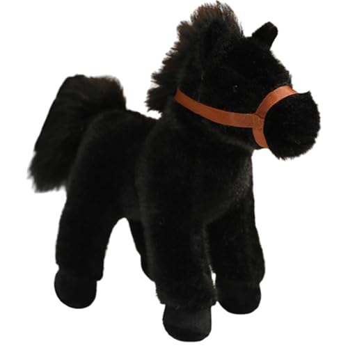 champracer 23cm Kuscheltier Pferd,Stofftier Pferd Puppe,Realistische Plüschtier,Weiches Plüschtier, Dekoration für Wohnzimmer Schlafzimmer (schwarz) von champracer