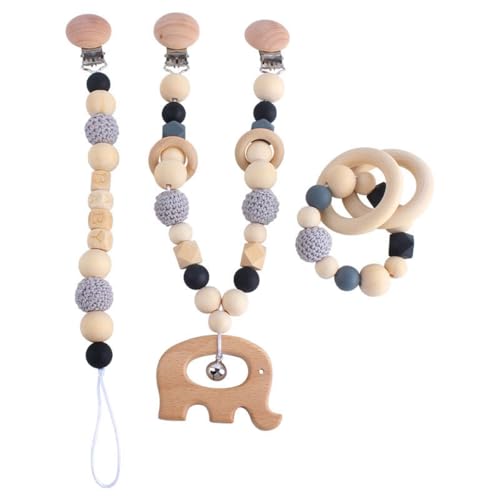 champracer 3 Stück Kinderwagen Spielzeug, Kinderwagenkette aus Holz und Baumwolle gehäkelt, Hängendes Rasselspielzeug, Niedliche Tierform Kinderwagenspielzeug, für Mädchen Junge (A) von champracer