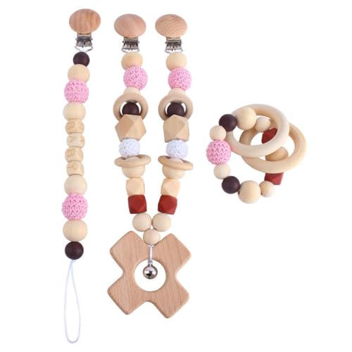 champracer 3 Stück Kinderwagen Spielzeug, Kinderwagenkette aus Holz und Baumwolle gehäkelt, Hängendes Rasselspielzeug, Niedliche Tierform Kinderwagenspielzeug, für Mädchen Junge (B) von champracer