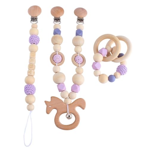 champracer 3 Stück Kinderwagen Spielzeug, Kinderwagenkette aus Holz und Baumwolle gehäkelt, Hängendes Rasselspielzeug, Niedliche Tierform Kinderwagenspielzeug, für Mädchen Junge (E) von champracer