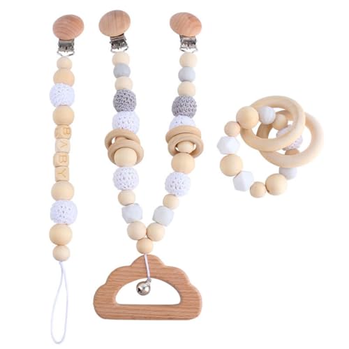 champracer 3 Stück Kinderwagen Spielzeug, Kinderwagenkette aus Holz und Baumwolle gehäkelt, Hängendes Rasselspielzeug, Niedliche Tierform Kinderwagenspielzeug, für Mädchen Junge (F) von champracer