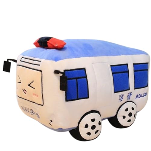 champracer Auto Plüsch Traktor Gefüllte Kissen,Plüschtier mit Cartoonauto, Simulation,Kuscheltier Kraftfahrzeuge Puppe,Weiches Schmusetier für Mädchen, Jungen, Babys (40cm,Blau-Polizeiauto) von champracer