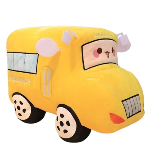 champracer Auto Plüsch Traktor Gefüllte Kissen,Plüschtier mit Cartoonauto, Simulation,Kuscheltier Kraftfahrzeuge Puppe,Weiches Schmusetier für Mädchen, Jungen, Babys (40cm,Gelber Bus) von champracer