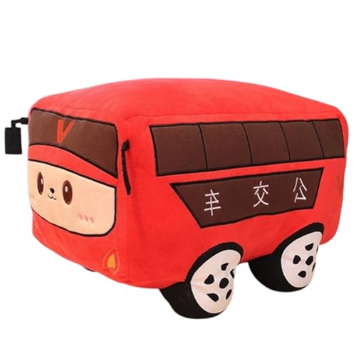 champracer Auto Plüsch Traktor Gefüllte Kissen,Plüschtier mit Cartoonauto, Simulation,Kuscheltier Kraftfahrzeuge Puppe,Weiches Schmusetier für Mädchen, Jungen, Babys (40cm,Roter Bus) von champracer