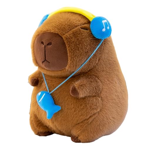 champracer Capybara Kuscheltier, 30cm Capibara Plüschtier, Wasserschwein Kuscheltier, Capybara Stofftier Kurzer Plüsch Kopfhörer Gesetzt Wurfkissen für Kinder Mädchen Jungen Brown (50cm) von champracer