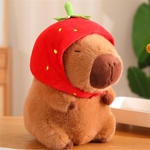 champracer Capybara Kuscheltier, Capybara PlüSchtier, Capybara Kuscheltier Mit Erdbeere, Simulation Capybara PlüSchtier, Niedliche Capybara Plushies Mit Erdbeerkopfbedeckung (50 cm) von champracer