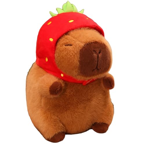 champracer Capybara Kuscheltier 22cm Capybara Plüschtier Wasserschwein Kuscheltier Flauschiger Stofftier zum Spielen & Kuscheln Geburtstagsgeschenk für Kinder Jungen Mädchen (Erdbeere) von champracer