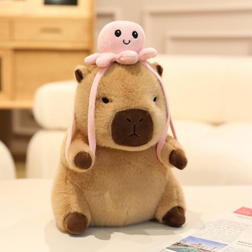 champracer Capybara Kuscheltier Capybara Plüschtier mit Hai-Rucksack Niedlichen Capybara Plushies Stofftier Capybara Geschenk für Kinder Jungen Mädchen (30cm,Oktopus-Rucksack-A) von champracer
