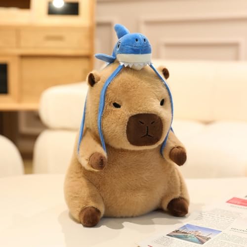 champracer Capybara Kuscheltier Capybara Plüschtier mit Hai-Rucksack Niedlichen Capybara Plushies Stofftier Capybara Geschenk für Kinder Jungen Mädchen (40cm,Hai-Rucksack-A) von champracer