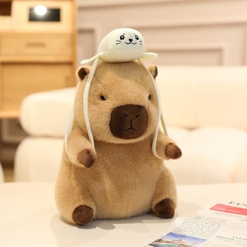 champracer Capybara Kuscheltier Capybara Plüschtier mit Hai-Rucksack Niedlichen Capybara Plushies Stofftier Capybara Geschenk für Kinder Jungen Mädchen (40cm,Seelöwe-Rucksack-A) von champracer
