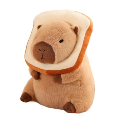 champracer Capybara Kuscheltier Süßes Capybara Plüschtier mit Tragbarem Toast Kopfschmuck Plüsch Wurfkissen Geschenk Stofftier Plush Spielzeug Geschenk for Kinder (30CM) von champracer