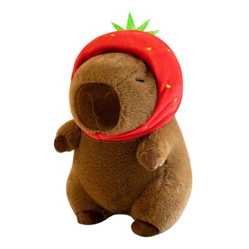 champracer Capybara Plüschtier,25 cm Capibara Plüschtier,Capybara mit Schildkrötenrucksack,Stofftier Capybara Geschenk,Plushie Stofftier Geschenk für Kinder Jungen Mädchen (Erdbeerhut) von champracer