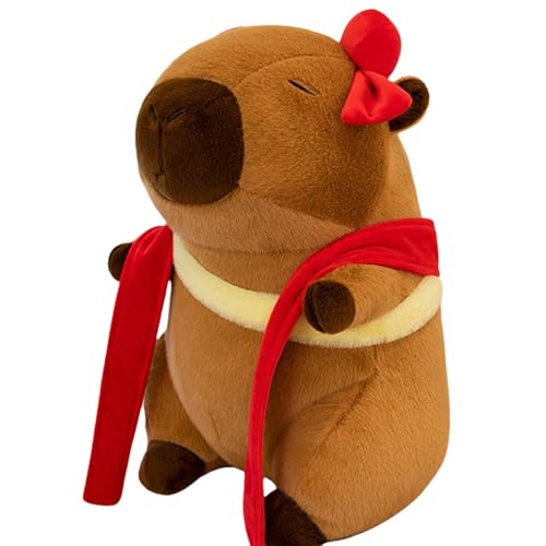 champracer Capybara Plüschtier Capybara Kuscheltier umgeben von roten Bändern Capybara Stofftier zum Kuscheln & Spielen Zimmer Deko Geschenk für Kinder Jungen Mädchen (35cm) von champracer