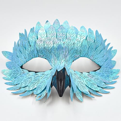 champracer Elegante Vogelmaske Halbgesichtsmaske für Karneval Federdesign Maskerade Maske für Frauen für Maskenbälle Fasching Kostümpartys und Shows (Blau) von champracer