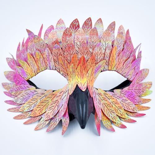 champracer Elegante Vogelmaske Halbgesichtsmaske für Karneval Federdesign Maskerade Maske für Frauen für Maskenbälle Fasching Kostümpartys und Shows (Rosa) von champracer