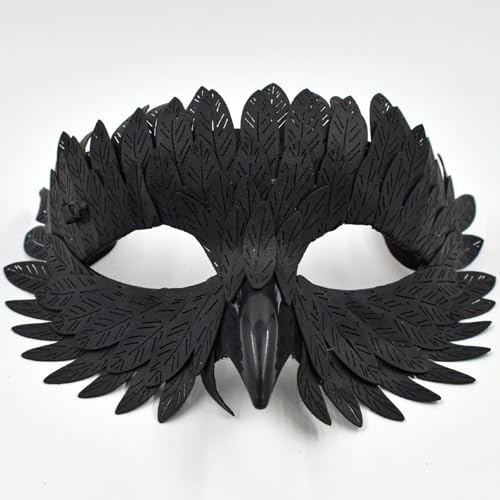 champracer Elegante Vogelmaske Halbgesichtsmaske für Karneval Federdesign Maskerade Maske für Frauen für Maskenbälle Fasching Kostümpartys und Shows (Schwarz) von champracer