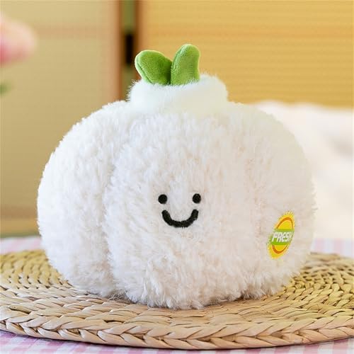 champracer Gefülltes Plüschtier gefüllte Frucht Plüschtier, Kuscheltier Plüschtier Kissen Gemüse Obst-und Gemüsesorten aus Plüsch weich und flauschig,süßes Spielzeug Geschenk (20 cm,Knoblauch) von champracer