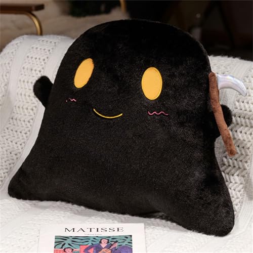 champracer Geisterkissen Halloween, Geisterplüsch,Geister Plüschtier Schaf Kuscheltier, Cartoon Geist mit Sichel Plüschtier Weich Plüsch (30x35cm,schwarz) von champracer