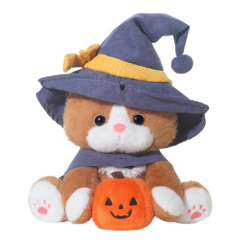 champracer Halloween Kuscheltier Plüsch Spielzeug Kuscheltier Katze mit Hexenhut Süßes Katze Spielzeug Halloween Deko Geschenk für Kinder Jeglichen Alters von champracer