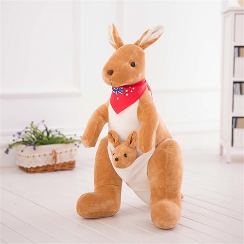 champracer Känguru Plüschtier Plüschtiere, Plüsch Känguru Mutter mit Baby Känguru Puppe Plüsch Puppe Spielzeug,Känguru mit Baby Plüschtier Plüschtiere (32 cm,Gelber roter Schal) von champracer