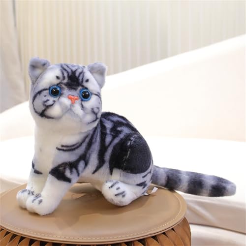 champracer Katze Kuscheltier,Simulation Katze, Katze Kuscheltier Spielzeug,Niedlich Kuscheltier Stofftiere Realistische Spielzeug,Geschenk für Freunde und Kinder (26cm,Blauer Tabby) von champracer
