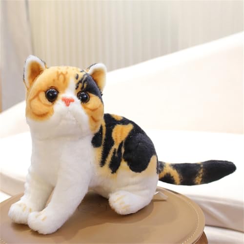 champracer Katze Kuscheltier,Simulation Katze, Katze Kuscheltier Spielzeug,Niedlich Kuscheltier Stofftiere Realistische Spielzeug,Geschenk für Freunde und Kinder (26cm,Tricolor) von champracer