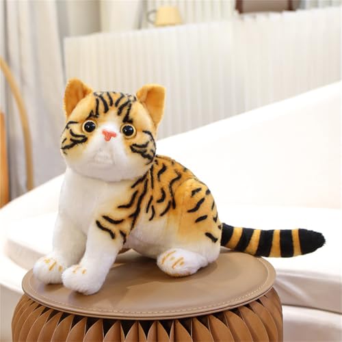 champracer Katze Kuscheltier,Simulation Katze, Katze Kuscheltier Spielzeug,Niedlich Kuscheltier Stofftiere Realistische Spielzeug,Geschenk für Freunde und Kinder (26cm,braun schwarz) von champracer