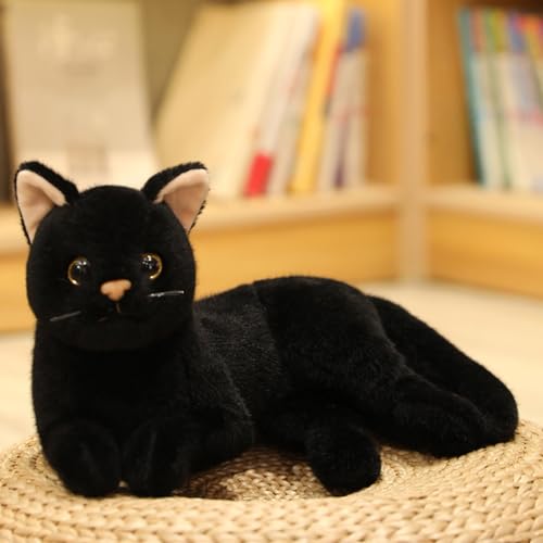 champracer Katze Kuscheltier Simulations Katzen Puppe Katze Plüschtier Kurzhaar Nette Katze Puppe Lebensechte Katze Plüschtier Spielzeug Für Heimdekoration Fotografie-Requisiten (30cm,Schwarz) von champracer