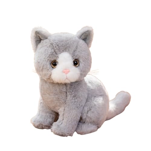 champracer Katze Plüschtier,Plüschkatze Stofftier Katzen Die Aussehen Plüsch,Katze Kuscheltier,Katze Puppe Gefüllte Lebensechte Katze Plüschtier,Stofftier Katze für Babys Jungen (26cm,grau) von champracer