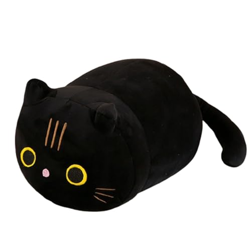 champracer Katzen Plüschtier,Plüschkissen Tier Kissen süße Weiche Kuscheltier Plüsch Katze Spielzeug, Flauschiges Stofftier Kawaii Katze Plüschtierm,Weihnachten Geschenke Dekoration (schwarz,25cm) von champracer