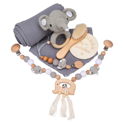 champracer Kinderwagen Spielzeug, Kinderauto Spielzeug, Kinderwagenkette aus Holz, Anhänger Spielzeuge Set für Baby, für Kinderbett, Autositz, Babyschale, Neugeborene Geschenk (Elefant) von champracer